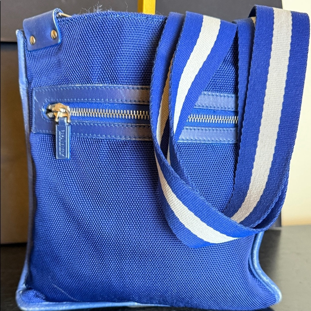 Bally Blue Nylon Canvas Leather Crossbody Messenger Bag